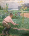 Junge auf einem Gras Nikolay Bogdanov Belsky